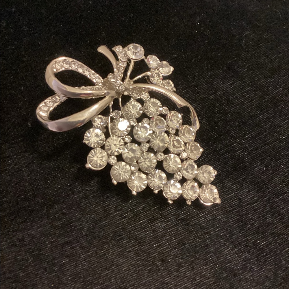 Elegant Silvertone Crystal Brooch